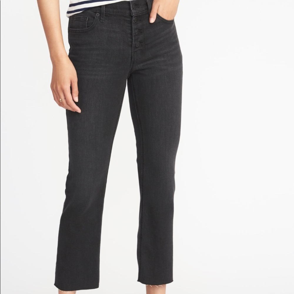 Old navy Button up flare black ankle jeans sz 6
